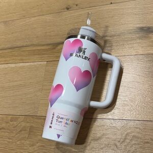 Stanley White Tumbler with Pink Heart Design